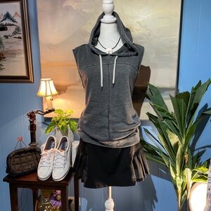 Betsey Johnson Gray Sleeveless Hoodie and Black Skirt Set